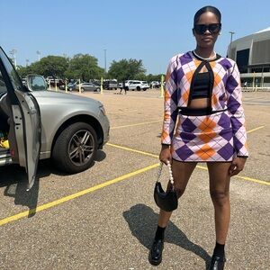 Chic Argyle Skirt Set - Purple and Orange